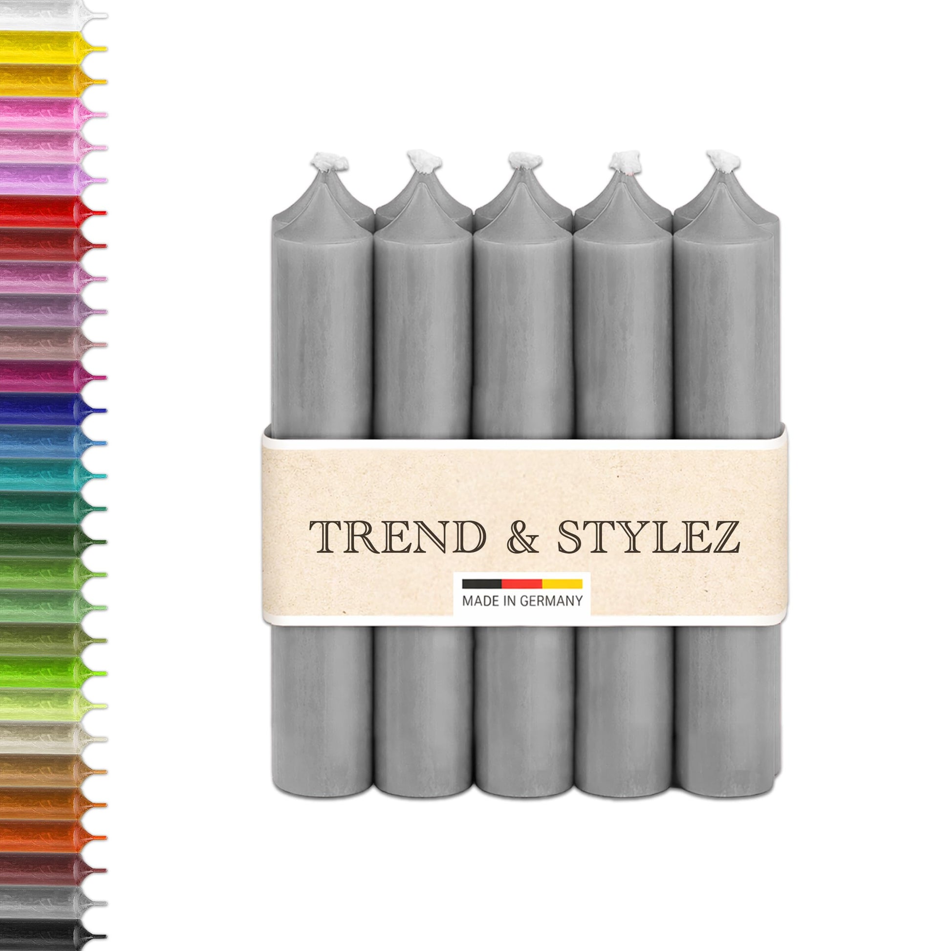 10 Bunte Spitzkerzen durchgefärbt 100x22mm | RAL Stabkerzen mit 8h+ Brenndauer | Ohne Tropfen & Rußen | Tafelkerzen für Leuchter | Made in Germany (Pastellblau)