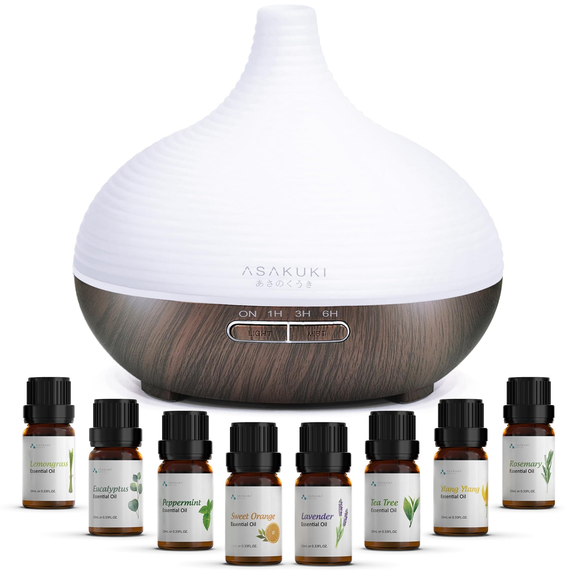Asakuki Aroma Diffuser for Fragrance Oils, 300 ml Premium Ultrasonic Humidifier for Aromatherapy Oils with 7-Colour LED Light, BPA-Free for Bedroom, Office, Spa