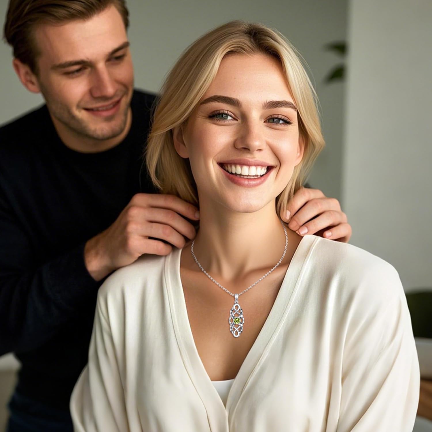 CUPENDA Keltischer Knoten Geburtsstein Halskette Sterling Silber Irische Keltische Anhänger Halskette Glücksschmuck für Frauen