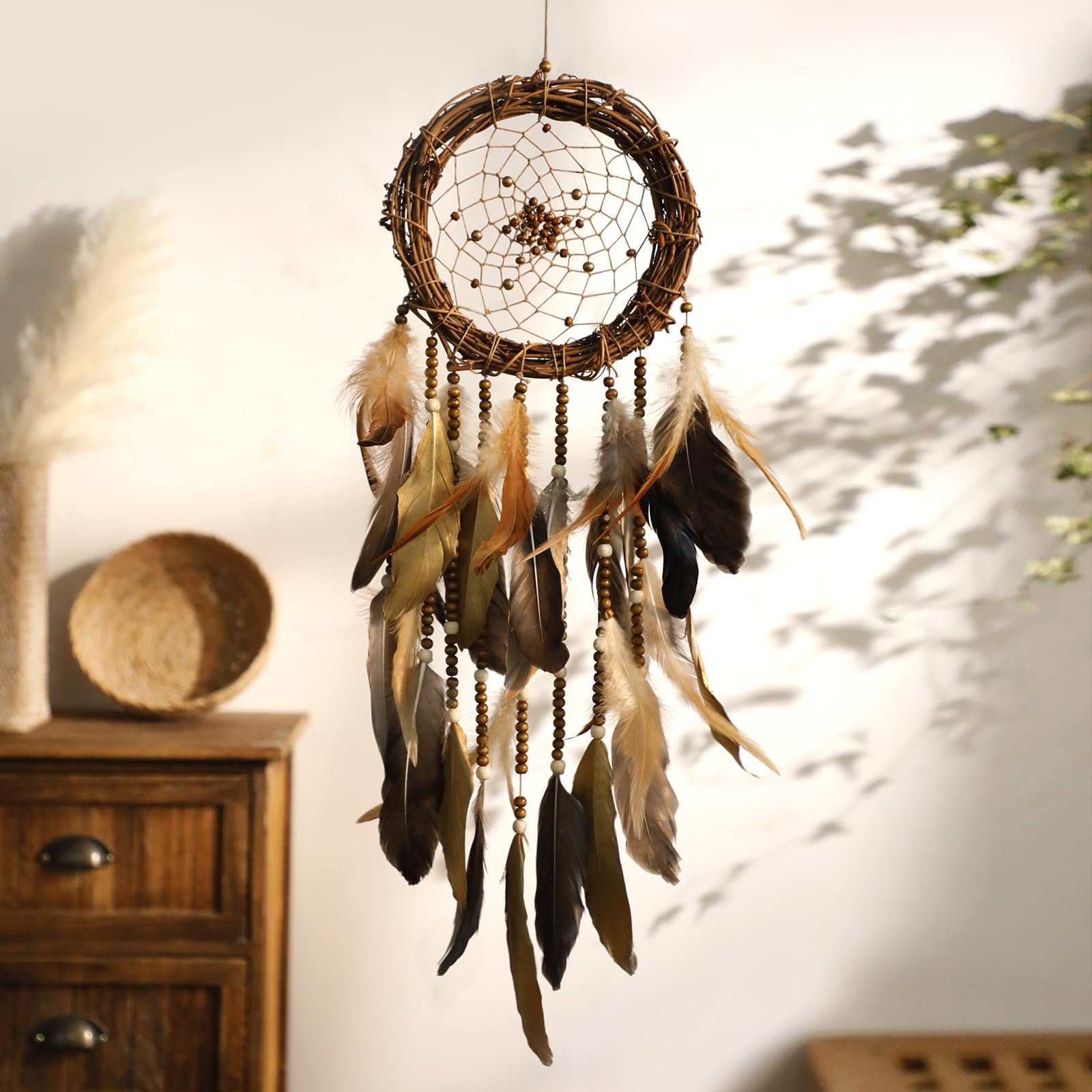 Artilady Dream Catcher Rattan Wall Decor Boho Goose Feather Native American