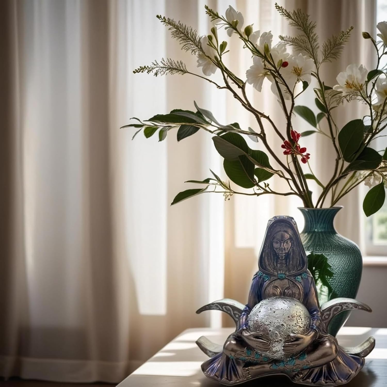 Gaia-Skulptur für Altar, Mondgöttin aus Kunstharz, umweltfreundliche Dekoration für Zuhause und Büro, Meditationsgeschenke für Erdliebhaber (lila)