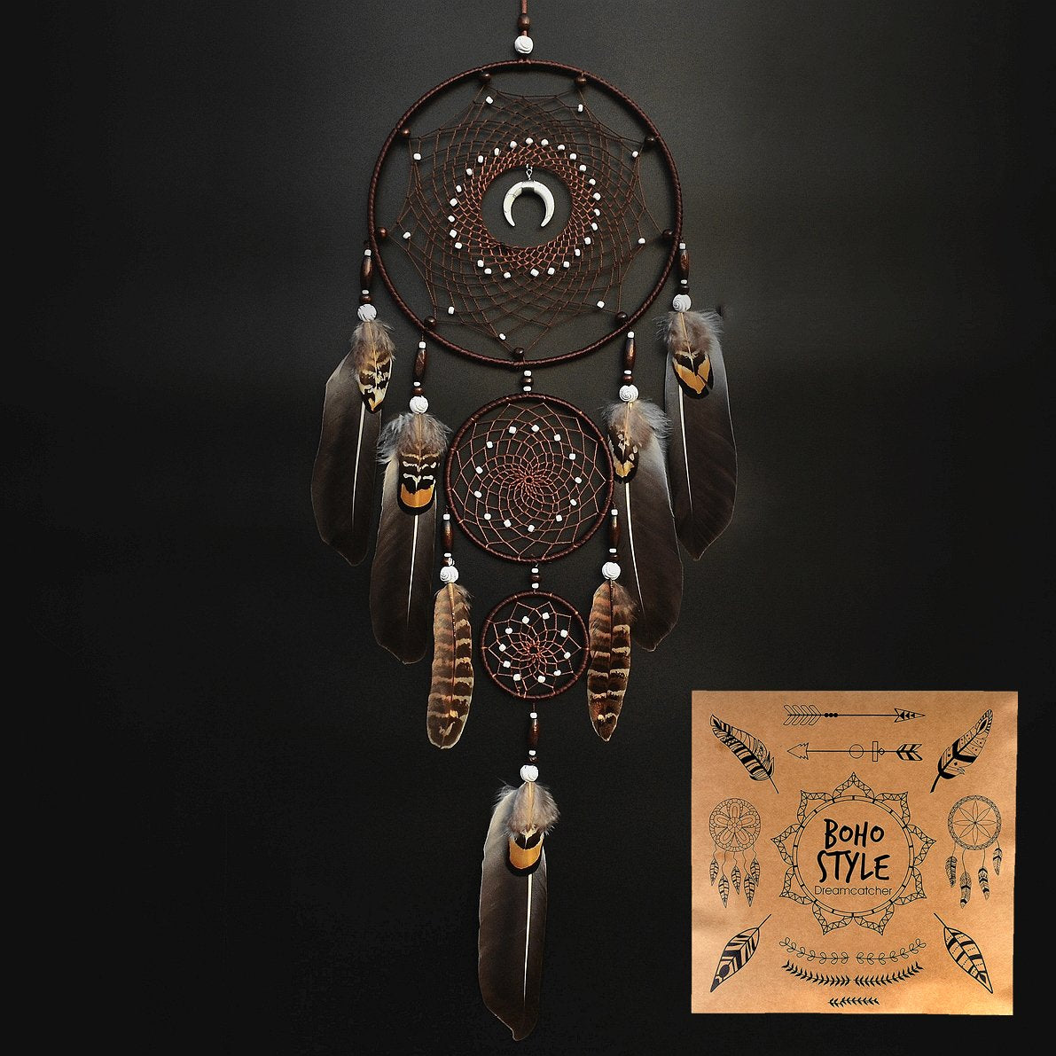 Urdeoms Dream Catchers for Adults Native Home Wall Decor Brown Dreamcatcher