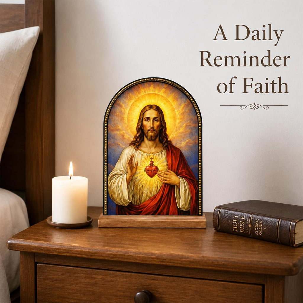 TALPGOD Jesus Stand Catholic Ornament Statue – Sacred Heart of Jesus Statue Acrylic Tabletop Décor for Home Altar & Desk, Christian Gifts for Women & Men