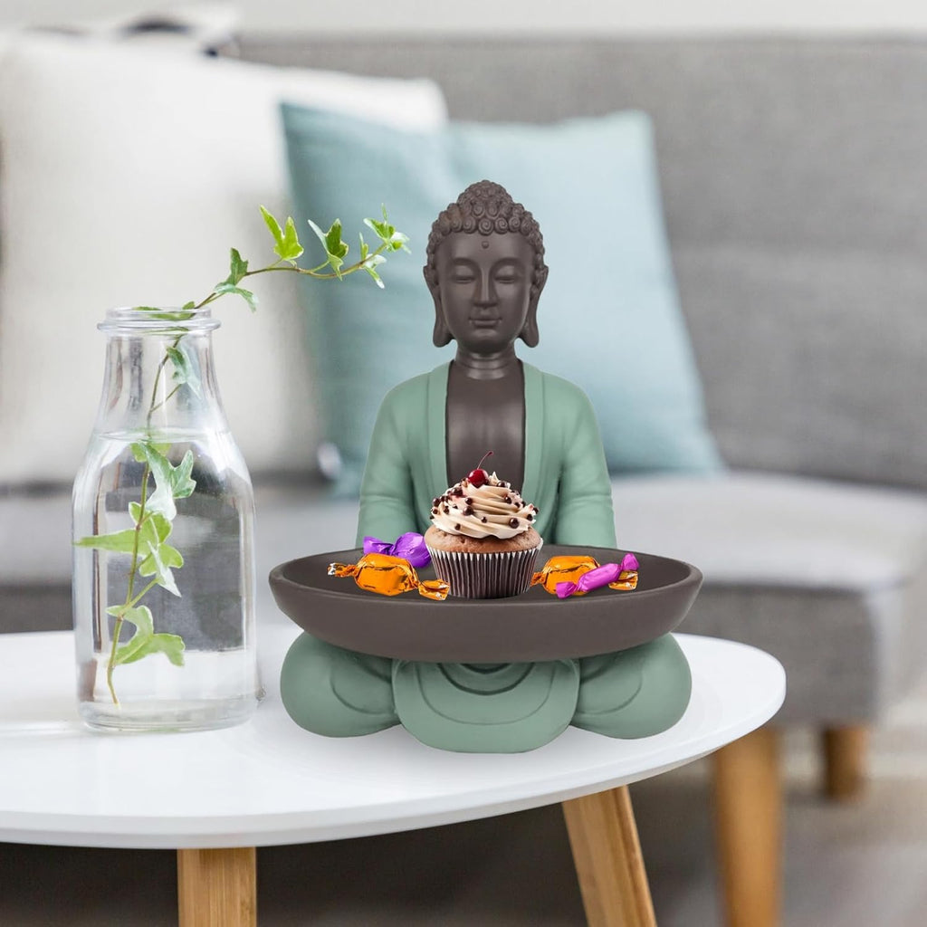 Leere Figur Buddha – Dekoration Zen und Feng Shui – für eine entspannende und spirituelle Atmosphäre – Geschenkidee Glücksbringer – Höhe: 20 cm – Farbe: Grün und Braun – Zen'Light