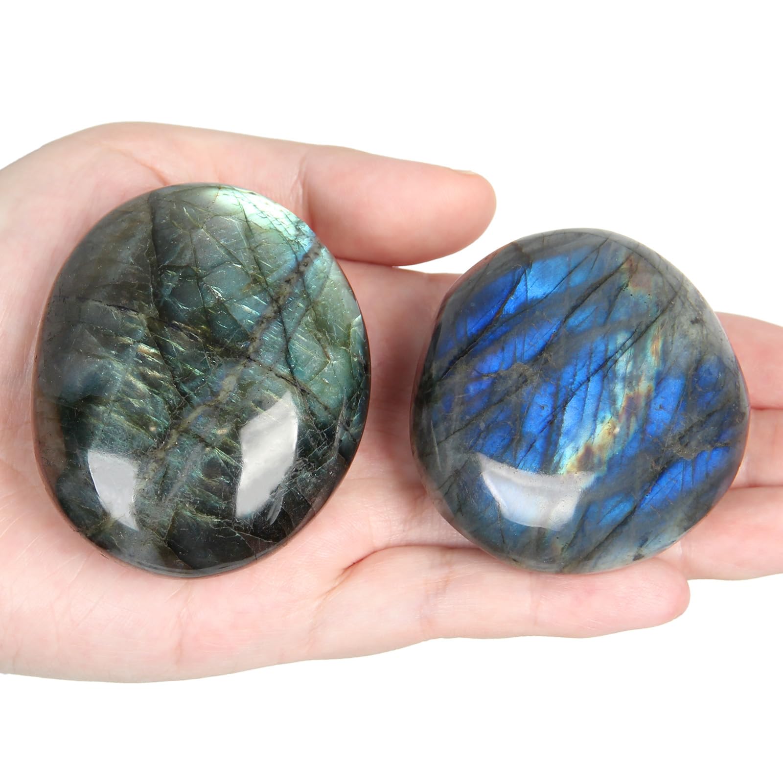 Amazonit Steine Handschmeichler - 2 Stück Amazonit Kristallstein Nature Edelsteine, Seifenstein, Glatter Heilkristall, Sorgenstein