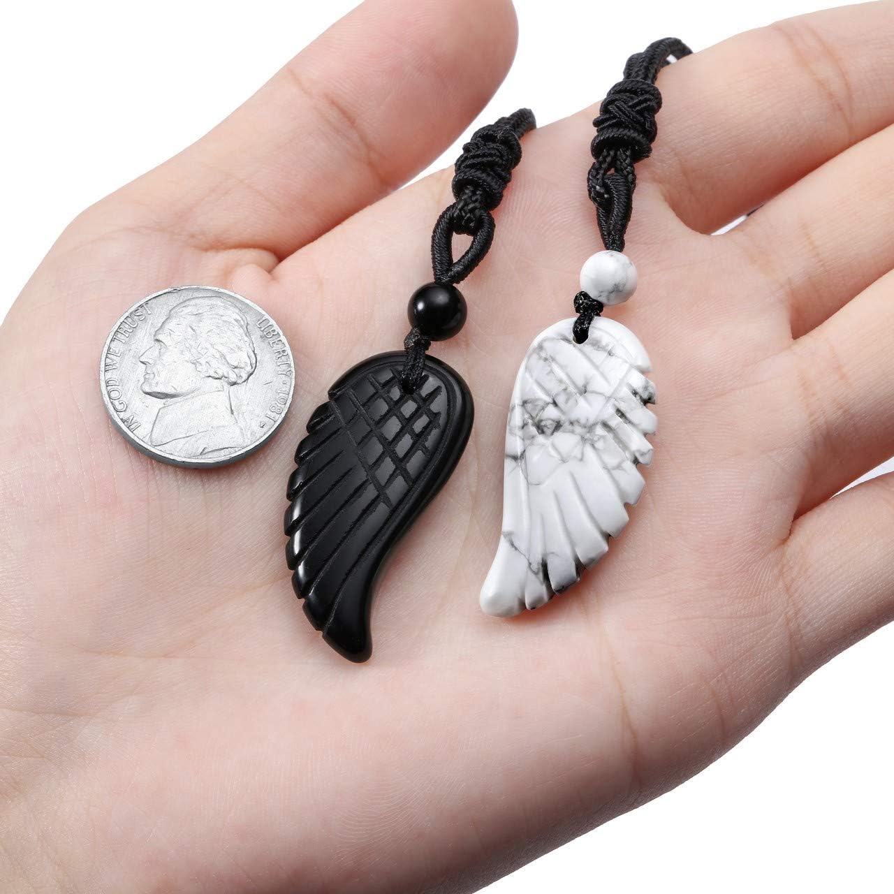Set of 2 Wings Pendant Necklace Friendship Necklace Angel Wings Pendant Made of Gemstone Healing Stone Lucky Chain Couples Chain Amulet Chain for Lovers Partner
