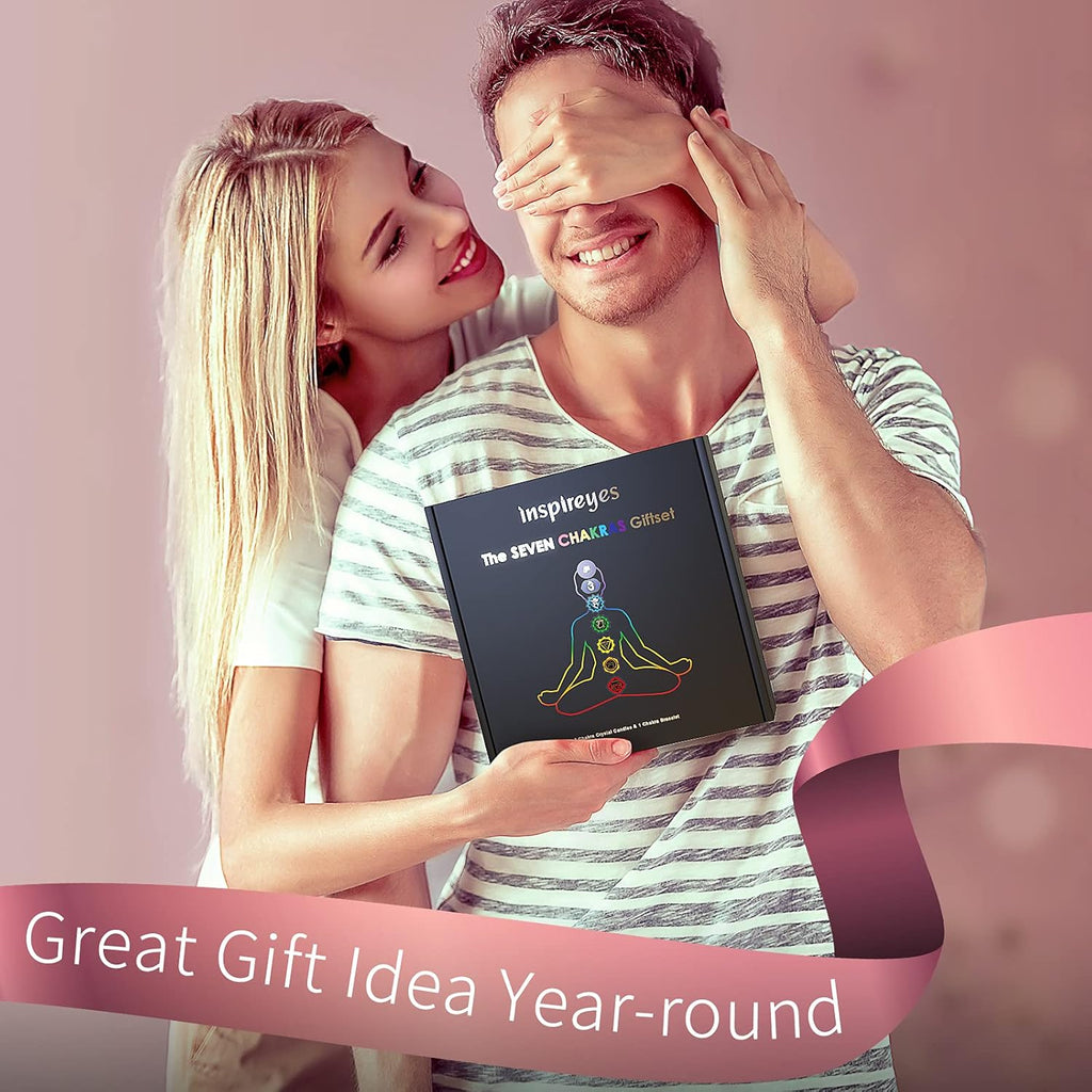 Inspireyes Chakra Kerze mit Premium-Kristall und Heilsteinen, Meditations-Duftkerzen, Geschenkset für Frauen, Stressabbau, spirituelle Dekoration, Yoga, Aromatherapie, 7er-Set, Schwarz