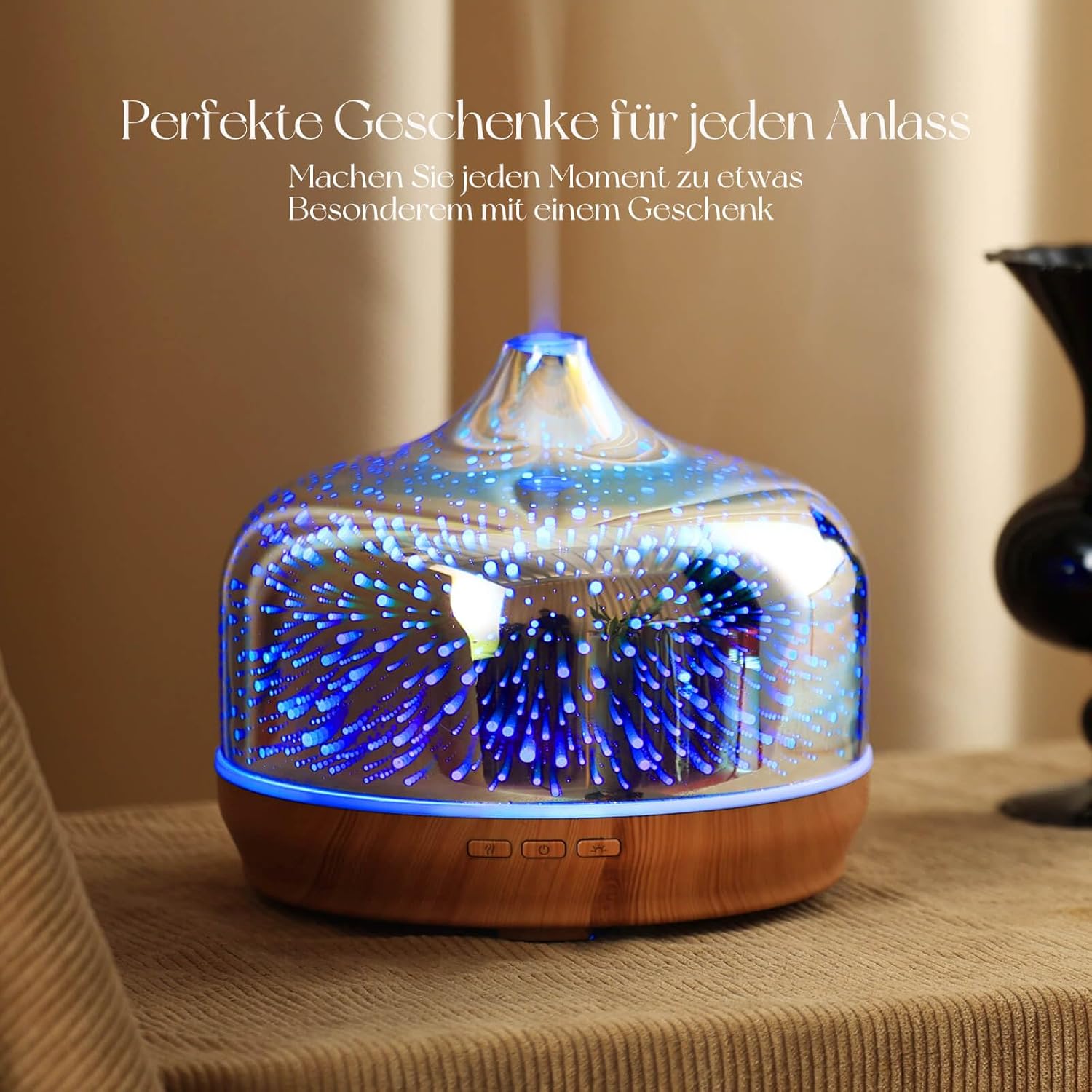 Porseme Aroma Diffuser 500ml, Handgeblasen 3D Glas Luftbefeuchter, Ultraschall Aromatherapie Öle Diffusor mit 7 farbigem LED Licht,Diffusor für Ätherische Öle Letzte 15-21 Stunden,BPA Frei für Wohnung
