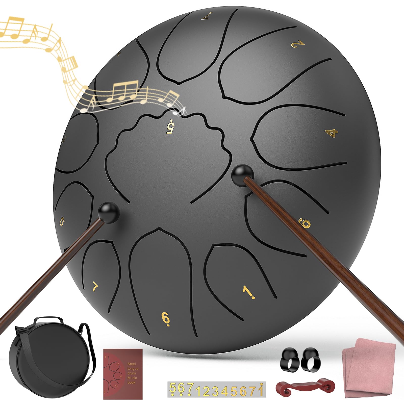 Rain Drum for Outside Garden, 6 Inches 8 Notes Steel Tongue Chakra Drums, Waterproof Meditation Rain Chime, Musical Instruments for Adult Gift with Bag, Music Book, Drum Mallets (Green)