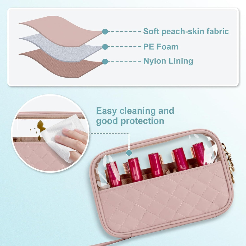 Yarwo Nagellack Organizer Tasche für 10 Flaschen, Kleine Nagellack Aufbewahrung mit Sichtfenster und Handschlaufe, Tragbare Kosmetiktasche für Maniküre Set & Nail Art, Rosa (Nur Tasche)