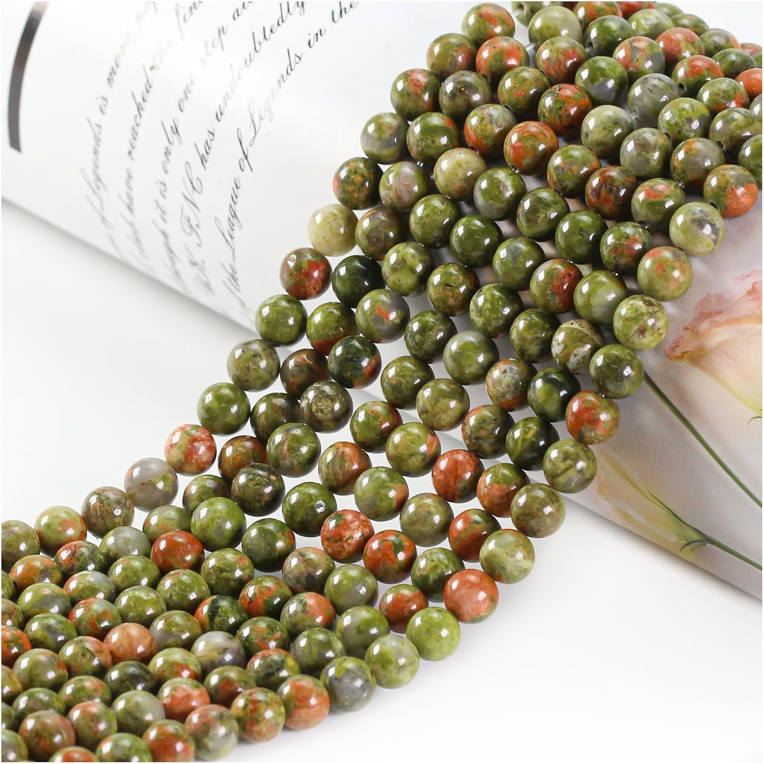 Natural Stone Beads, Gemstone Beads, 45 Pieces, 8 mm, Natural Stone, Unakite Gemstone Beads, Polished Round Gemstones for Threading, Gemstones, Stone Beads for Bracelets, Necklaces, DIY Jewellery,