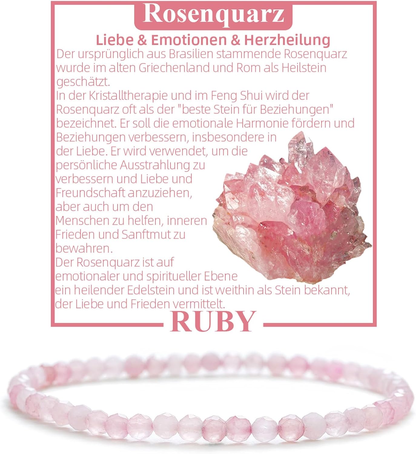 RUBY Perlenarmband Damen - Hochwertiges 4mm Edelstein Armband aus Facettierten Echten Natursteinen - Inklusive Geschenkbox Geschenk für Sie