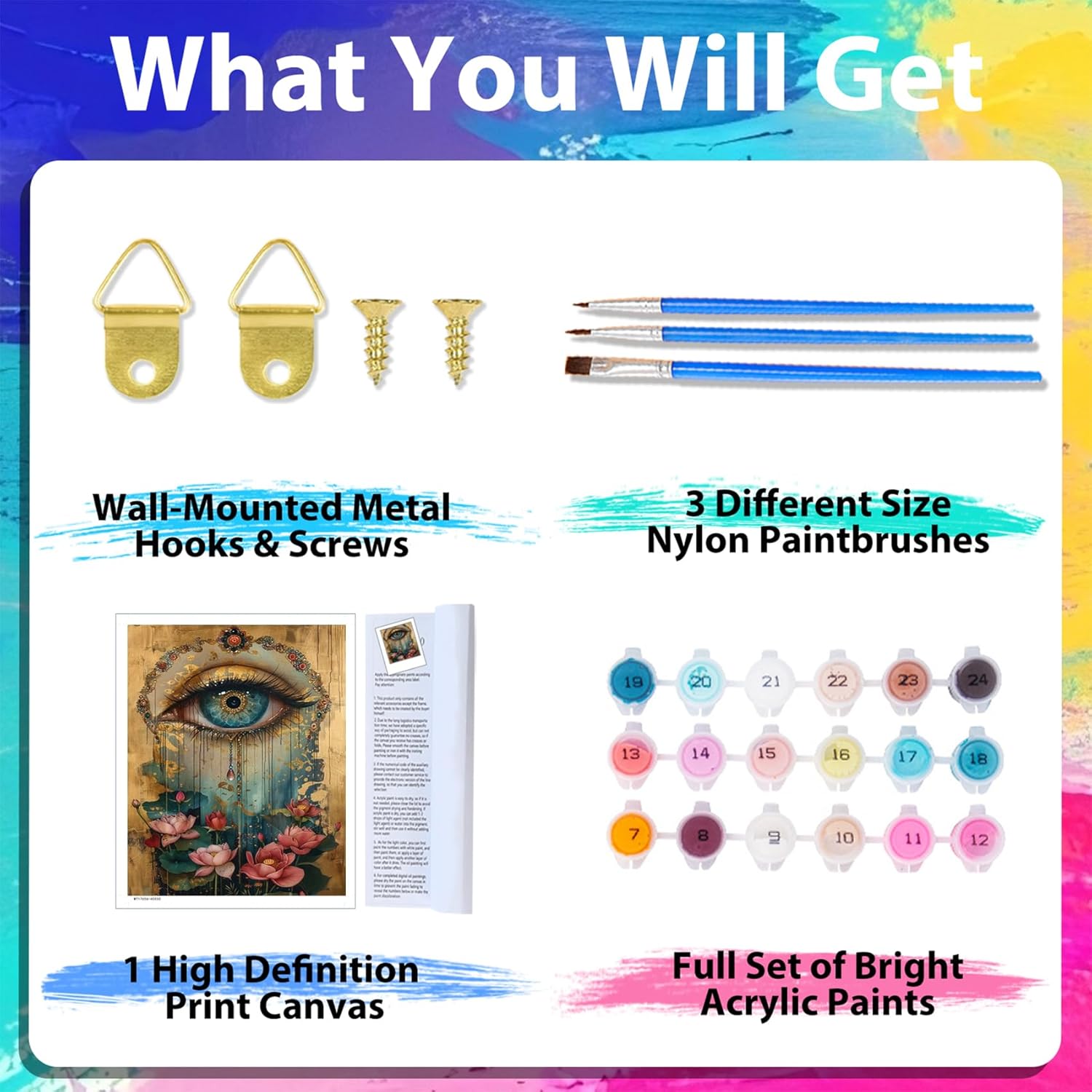 xcemhil Paint by Numbers Kit for Adults Eye, Paint by Number Eye and Lotus, Paint by Numbers Kits for Adults Beginner for Gift and Home Wall Decor 16x20 Inch