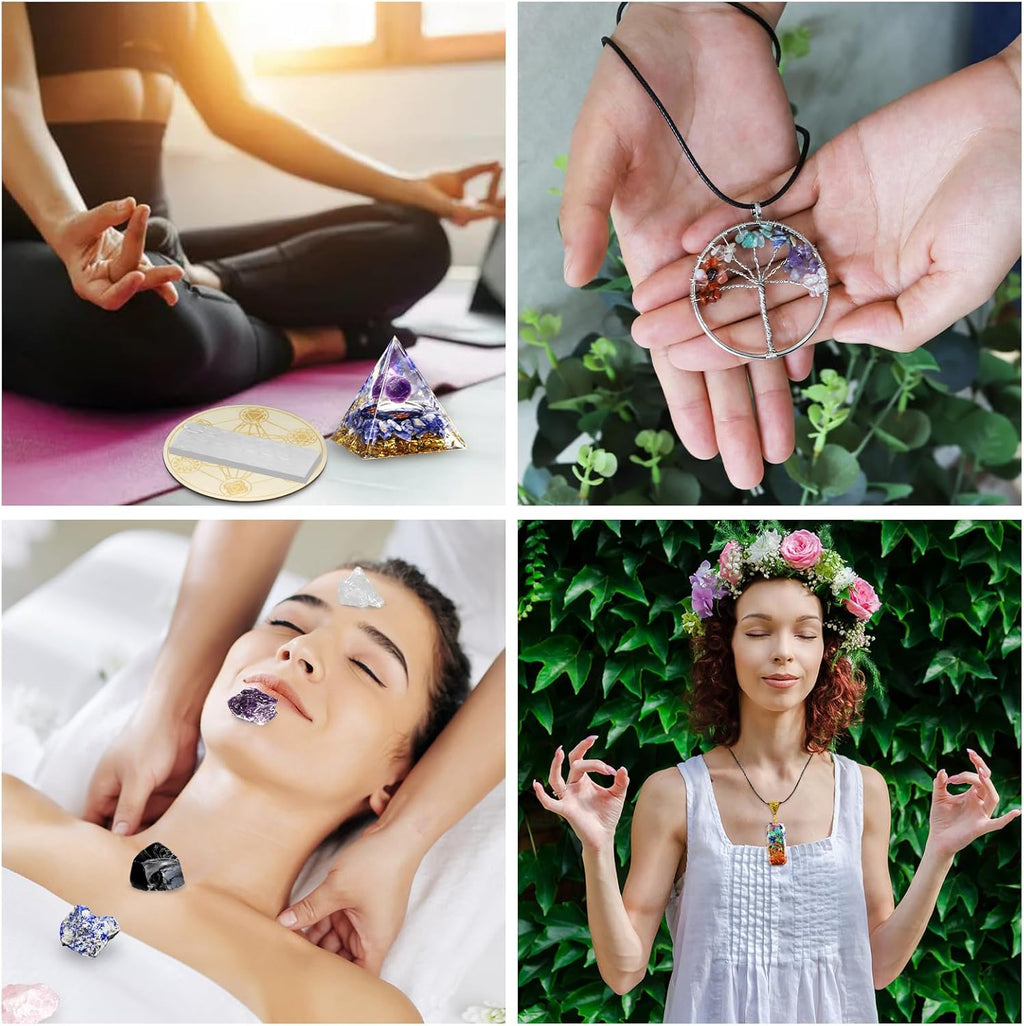 21 Stück Kristalle Steine Set,Kristall Heilsteine,Heilkristalle Edelsteine 7 Kristallen,7 Chakra-Stein und Pyramide mit Stoffbeutel für Meditation,Adventskalender,Reiki,Energieausgleich