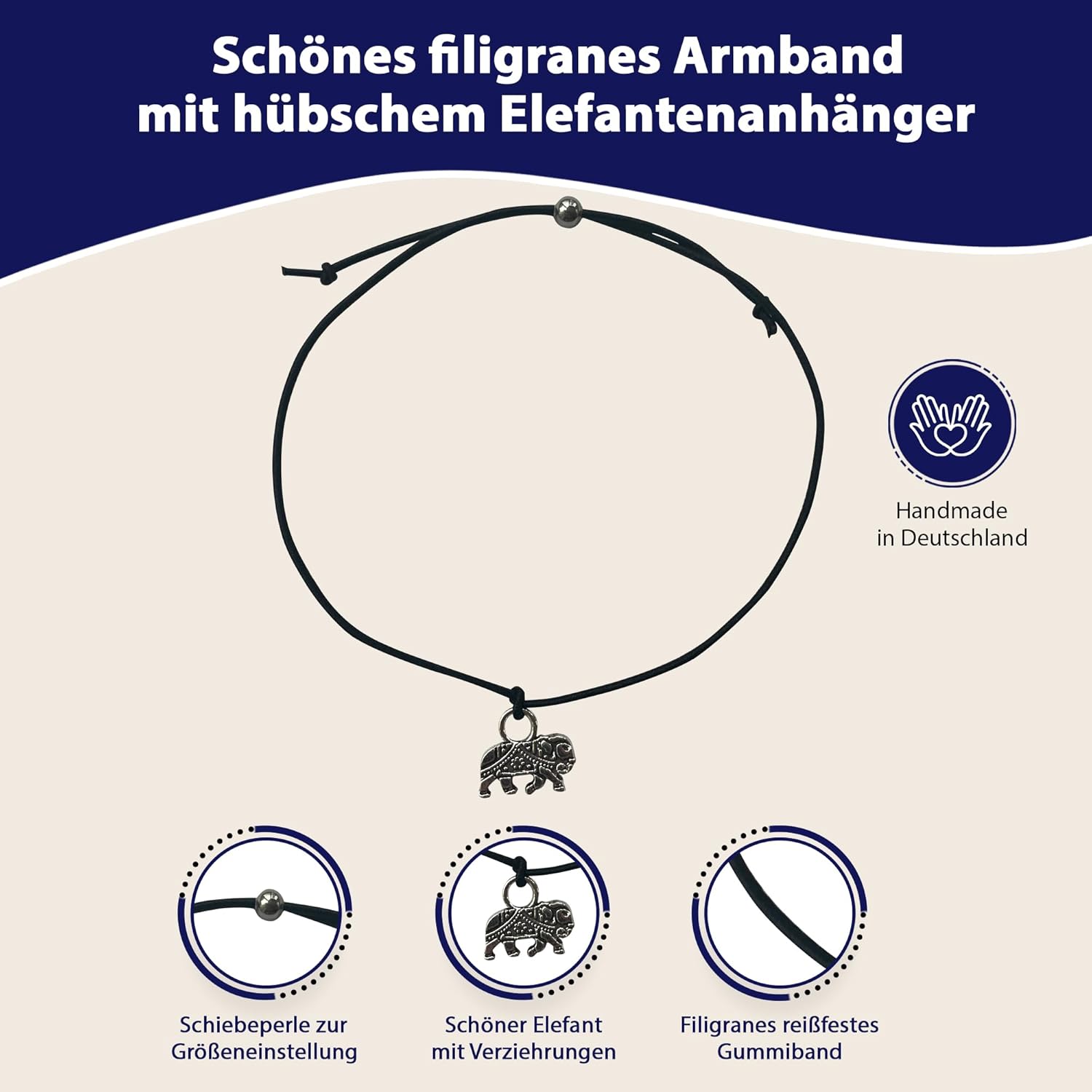 Glücksschmiedin - Mutmacher Geschenk, Motivations Postkarte mit Kraft Armband und Elefant Anhänger handgefertigt