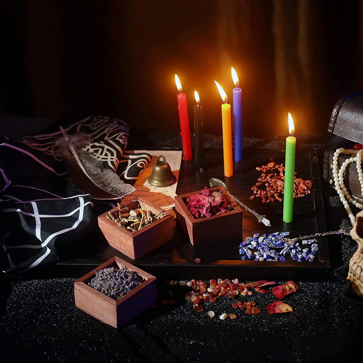 Witchcraft Supplies Kit, 85 PCS Wiccan Supplies and Tools | Include Dried Herbs, Crystal Jars, Colored Candles and Parchments, for Beginners Witches Pagan Altar Decor