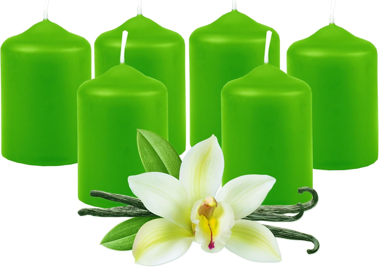 Wachskerzen Stumpenkerzen Hellgrün Ø4cm x 6cm (6 Stück) Teelicht Durchmesser, in vielen Farben - Hergestellt in EU - Kerzen Blockkerzen - Wachs