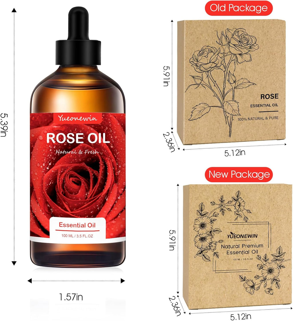 Rose Oil 100 ml, Pure Rose Essential Oils for Diffuser, Rose Oil Essential Oil Aromatherapy Fragrance Oil for Massage, DIY, Soap, Candle Making, Bath Relaxation, Gifts for Women Christmas