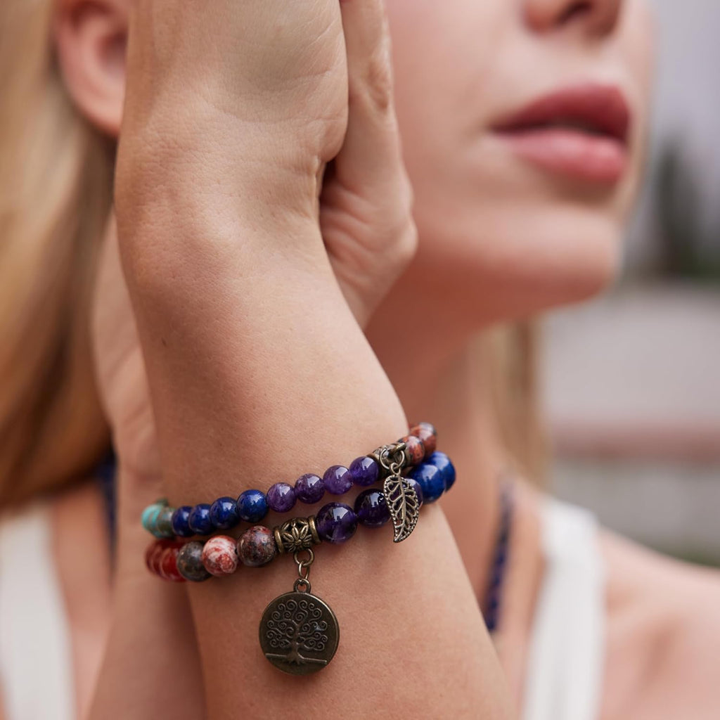 Farfume Chakra Armband Echte Steine, Echte Steine-Edelsteine Armband fur Damen