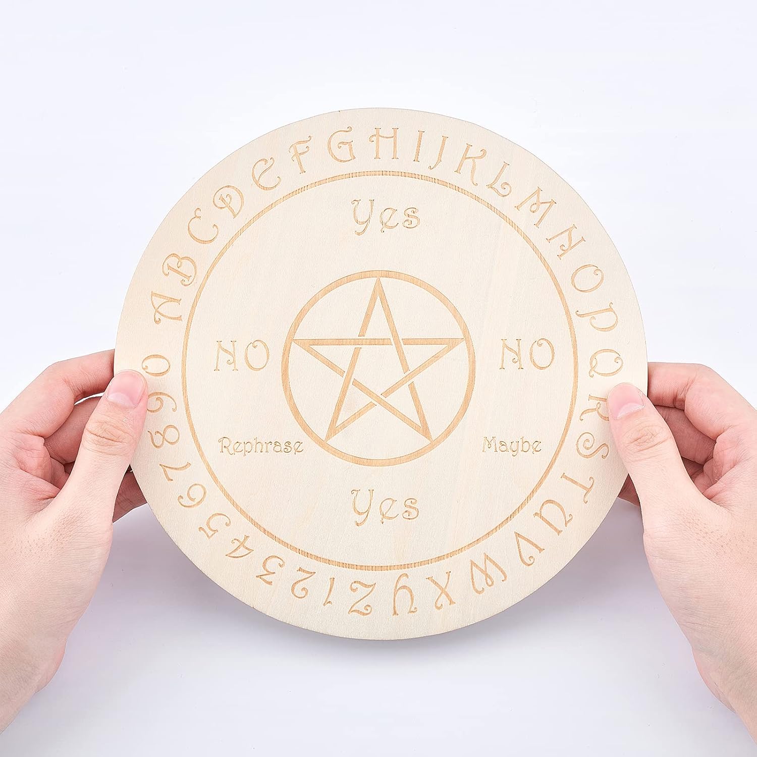 GORGECRAFT Pattern Texts Pendulum Board Wooden Fortune Telling Metaphysics Message Board Wood Carving Board Fortune Telling Witchcraft Altar Coaster Environmentally Friendly Scald-Proof Flat Round