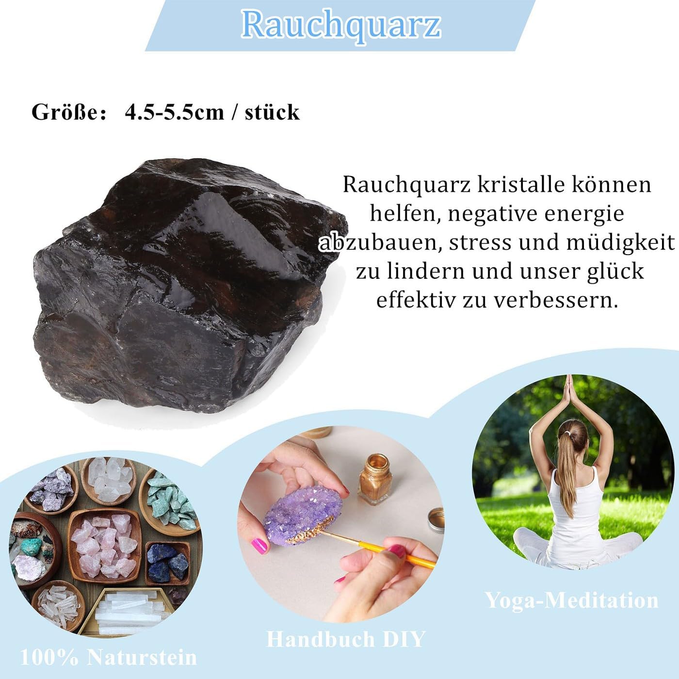 XIANNVXI Large Raw Stone Smoky Quartz Crystals Natural Stone Smoky Quartz Stone Real Natural Crystal Stones Reiki Premium Water Stone 4.5-5.5 cm, 1 Piece