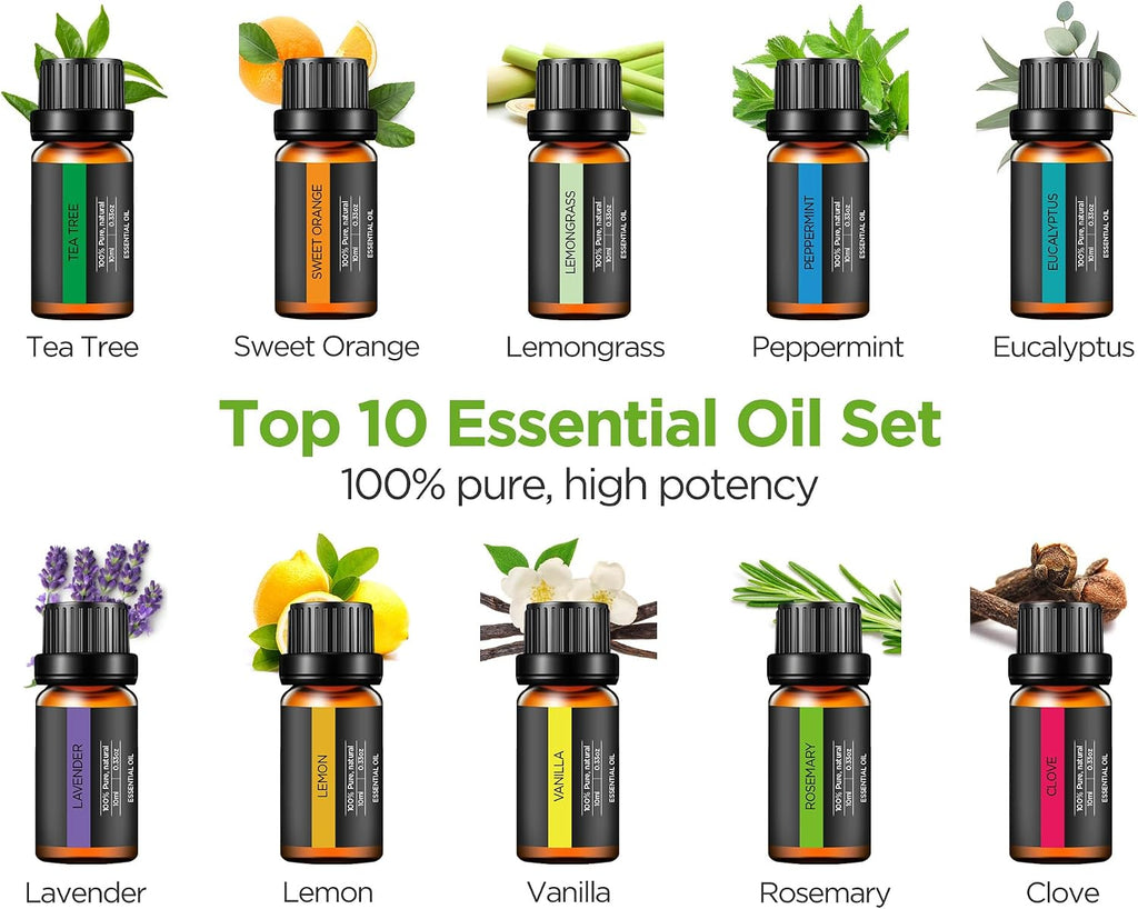 InnoGear 400ml Aromatherapy Essential Oil Diffuser 10 Oils Gift Set, Dark | Cool Mist Humidifier, Essential Oils, Ultrasonic, 4 Timers, Run up to 12hrs, Large Room, Home, Automatic Shut-Off, Quiet