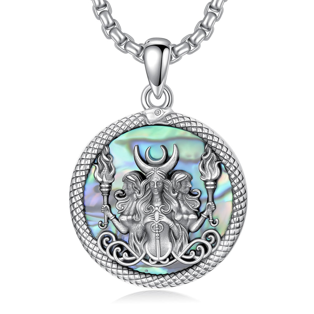 Schlüssel Amulett Halskette 925er Sterlingsilber Allah Hekate Dreifachmondgöttin Tetragrammaton Anhänger Halskette Schlüssel Wicca Heidnischer Pentagramm Schmuck Geschenke Für Frauen