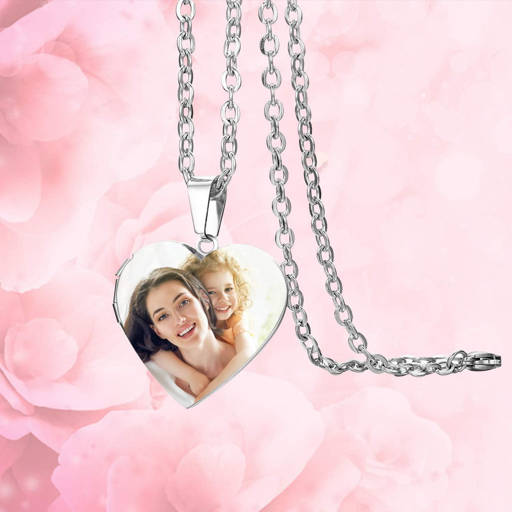 Cupimatch Heart Locket for Opening: Chain with Heart Necklace Pictures Photo Pendant Women's Amulet Necklace Stainless Steel Hinged with 45 cm Chain