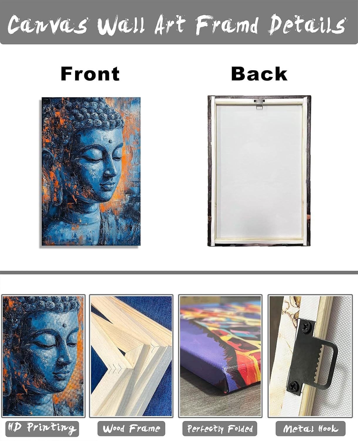 Buddha Canvas Wall Art Zen Wall Decor Blue Buddha Pictures Religious Painting Vintage Prints Meditation Art for Yoga Spa Spiritual Room Bathroom Home Decor Framed - 12.00"x18.00"