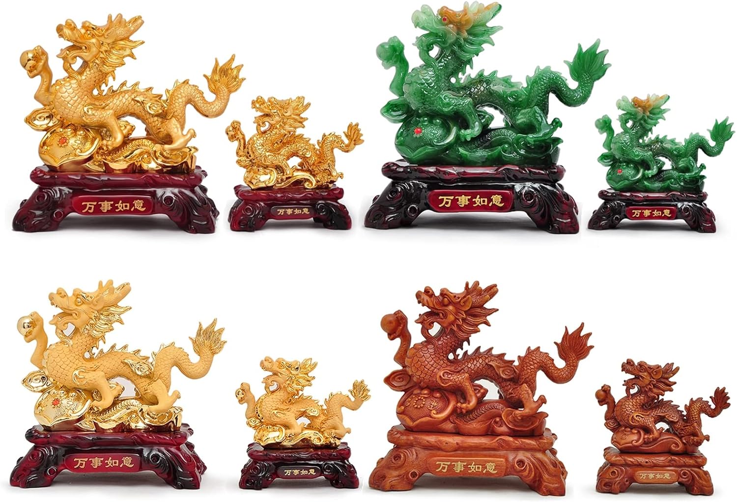 Uziqueif Feng Shui Geld Glück Glücklicher Vermögen Reichtum Chinesische Drache Statue Münze Home Büro Dekoration Tischtischornamente Gute Glücksgeschenke, Harz,Gold,33 * 17 * 31cm