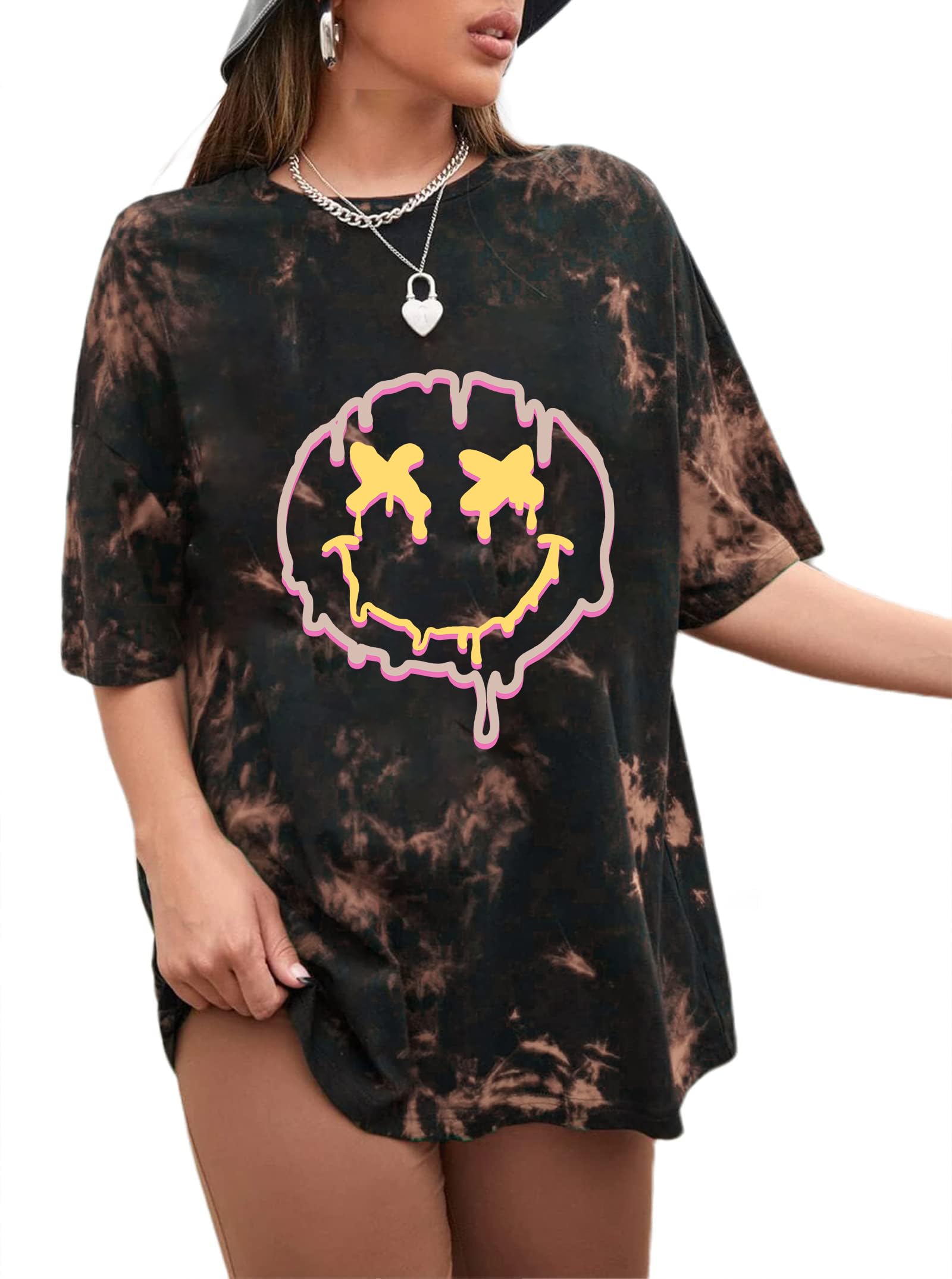 Remidoo Women's Casual Oversized T Shirt Short Sleeve Graphic Tee Letter Tie Dye Shirts