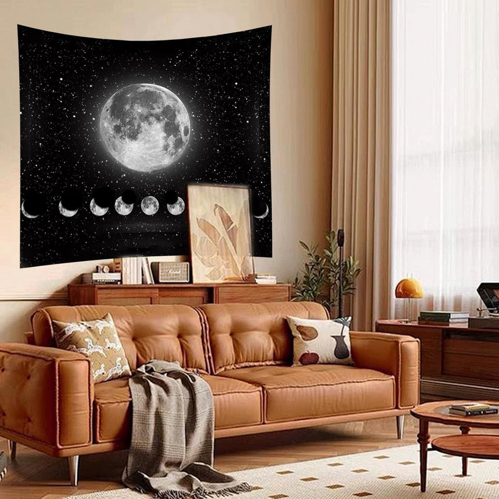 Wandteppich Mondphasen, Schwarz-Weiß-Sonne-Mond-Tapisserie Wandbehang, Mond Wanddeko, Gothic Trippy Tapestry Wandteppiche, Wandtuch Wandbehang Boho Wand Deko, für Schlafzimmer Wohnzimmer(200x150cm)