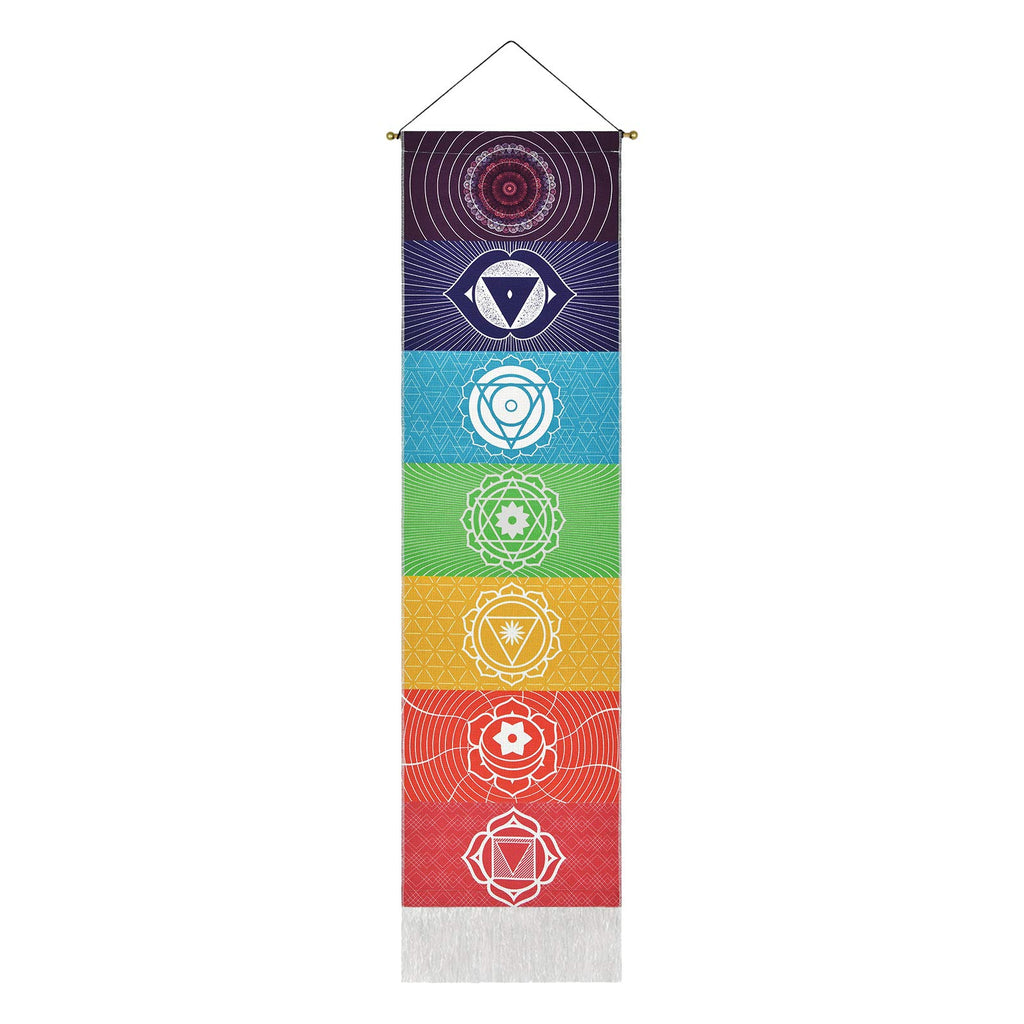 Yugarlibi Set of 2 Chakra Wall Hangings, Meditation Yoga Trippy Tapestry with Tassel, Mandala Tapestry, Wall Hangings for Bedroom, Living Room, Black and White Chakra 130 x 32.5 cm