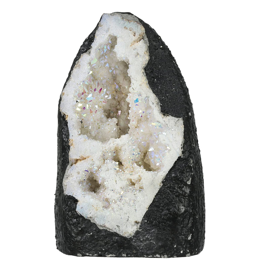 mookaitedecor Angel Aura Quartz Geode Stone Titanium Coated Natural Rock Crystal Druzy for Reiki Healing Home Decoration 200-370 g, Multicoloured