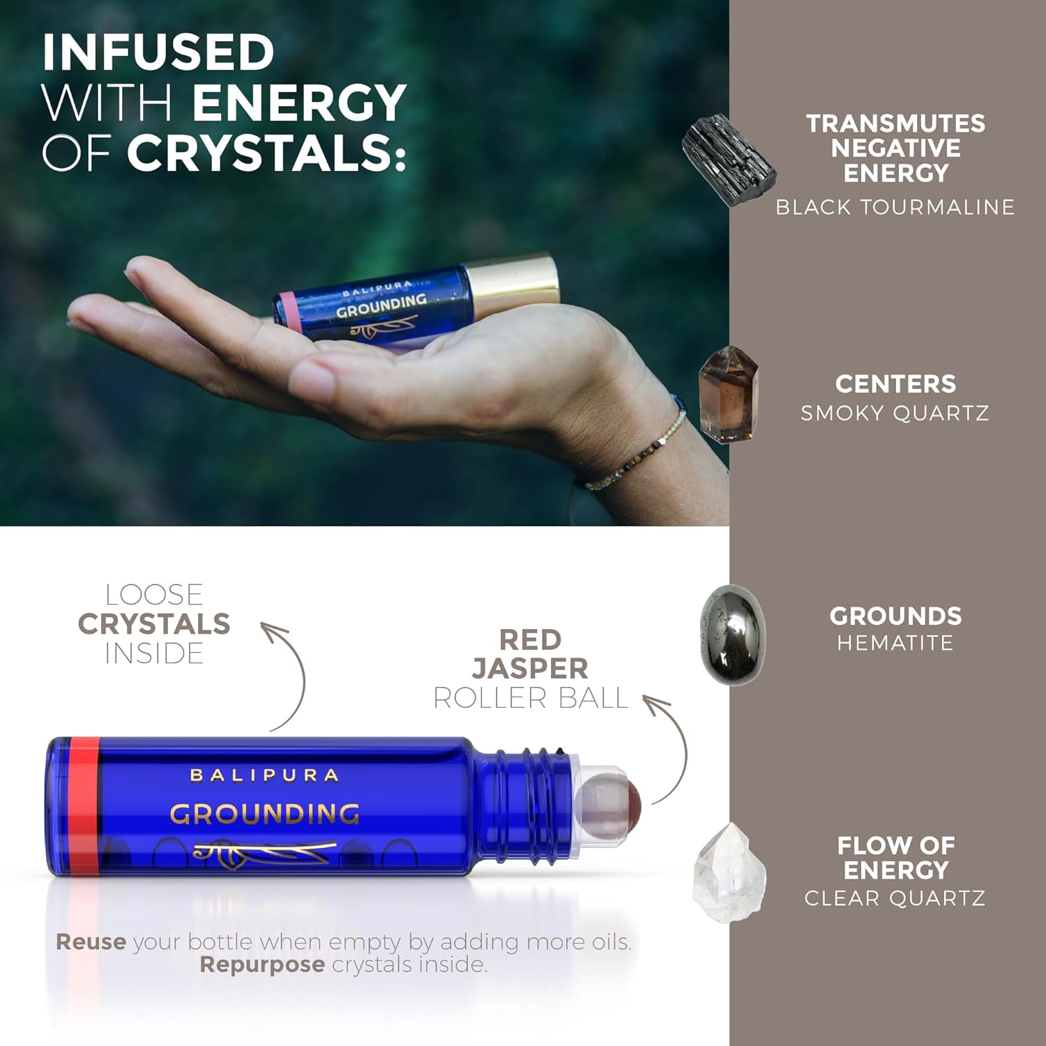 BALIPURA – Roll-On mit ätherischem Vanilleöl und positiven Energie-Chakren – Mischung aus natürlichen ätherischen Ölen, spirituelles Geschenk, Roll-On mit Heilkristallen
