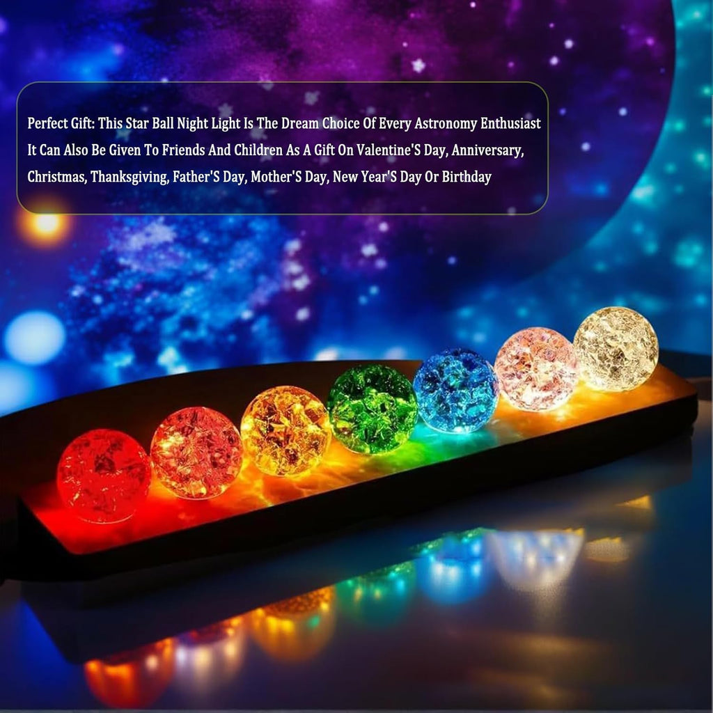 3D Kristallkugel Nachtlicht, Fantastische Sternkugel Nachtlicht, bunte Mini-Glas-Heilkugeln mit Holzsockel, Eisrissige Kristallkugel in 7 Farben, Fotografie Kugel Geschenk für Zuhause, Wohnzimmer (A)