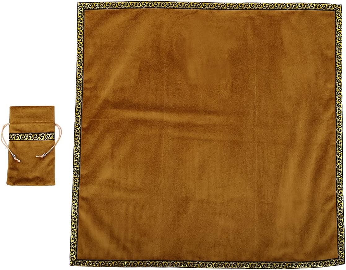 BLESSUME Altar Tarot Tablecloth Divination Wicca Velvet Cloth with Tarot Bag (Yellow 1), One Size