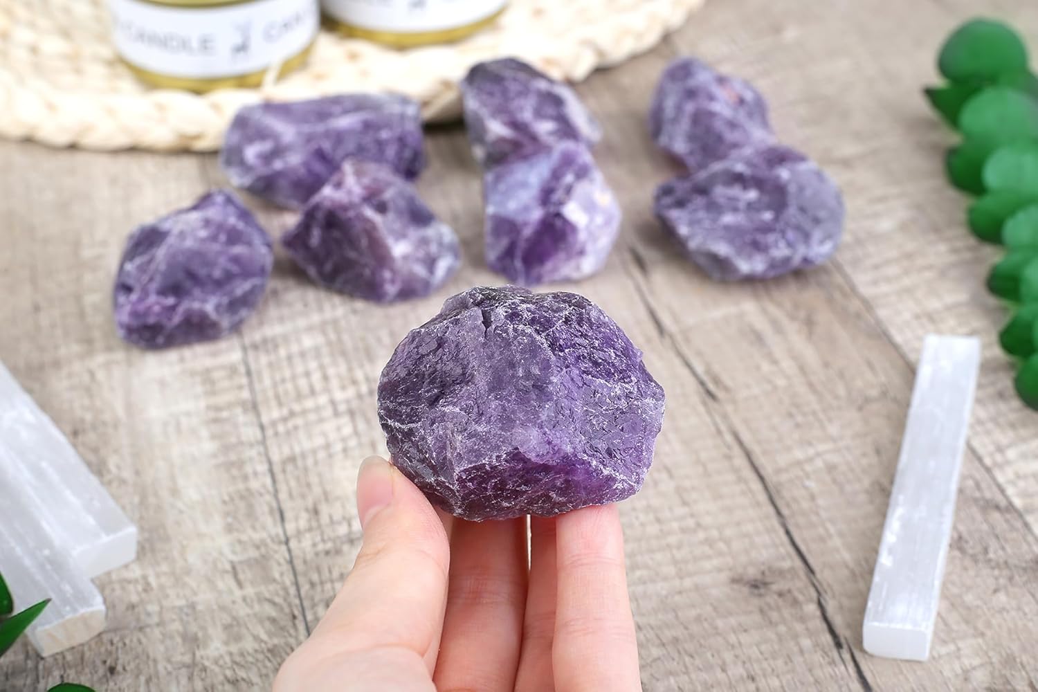 QINJIEJIE 100% Großes Amethyst Rohsteine Premium Wassersteine Kristalle Steine 4 Stück Natursteine Heilsteine set 4.5–5 cm