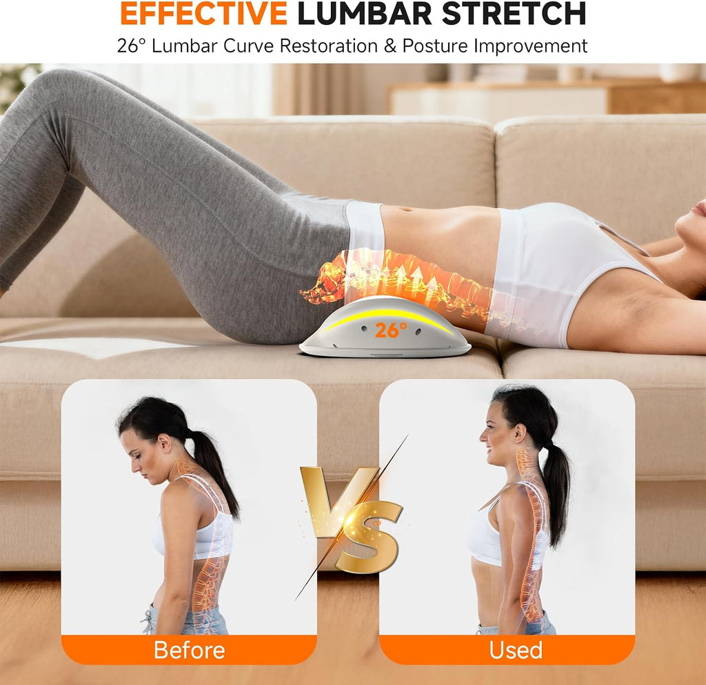 Electric Lumbar & Back Stretching Massager with Airbag Stretch, Vibration Massage, Auto Mode | for Home Relaxation, Ideal Gift (White)