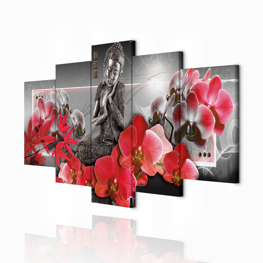decomonkey Bilder Buddha 200x100 cm 5 Teilig Wandbild Groß Leinwandbild XXL Deko Wohnzimmer Schlafzimmer Wanddeko Pictures For Wall Poster Wall Painting Zen Orient