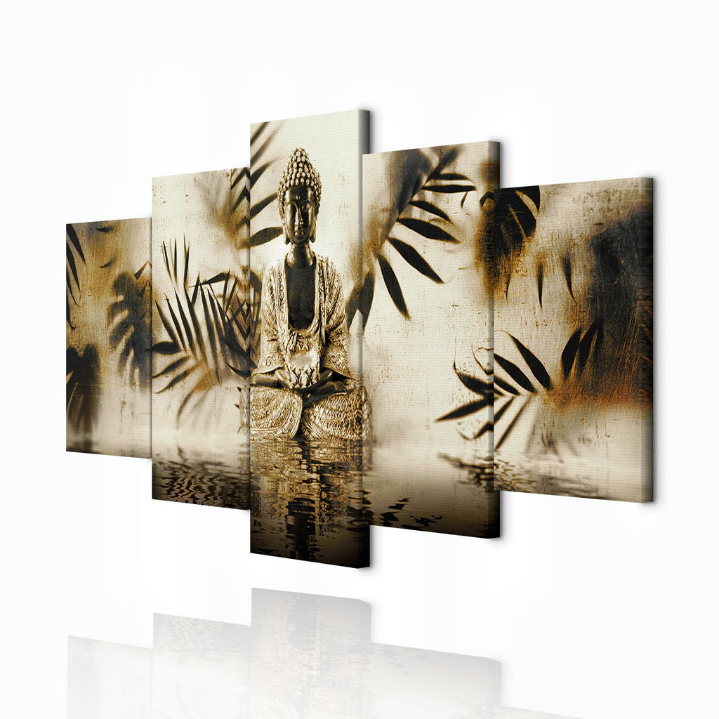 decomonkey Bilder Buddha 200x100 cm 5 Teilig Wandbild Groß Leinwandbild XXL Deko Wohnzimmer Schlafzimmer Wanddeko Pictures For Wall Poster Wall Painting Zen Orient
