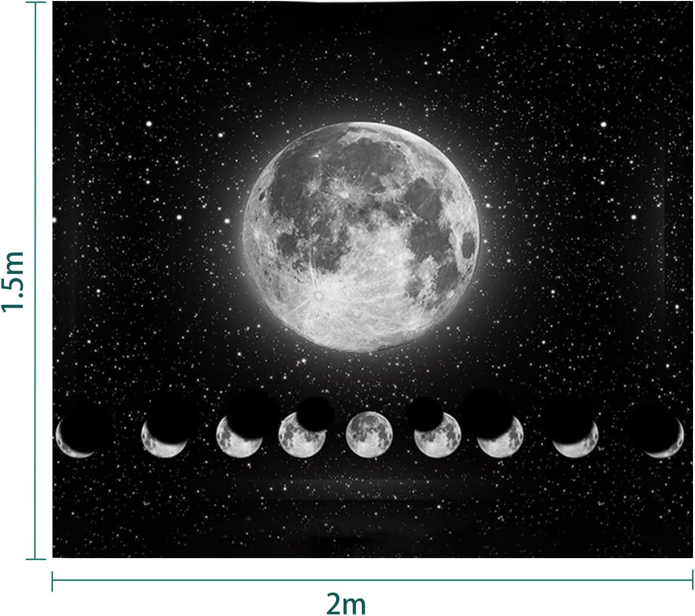 Wandteppich Mondphasen, Schwarz-Weiß-Sonne-Mond-Tapisserie Wandbehang, Mond Wanddeko, Gothic Trippy Tapestry Wandteppiche, Wandtuch Wandbehang Boho Wand Deko, für Schlafzimmer Wohnzimmer(200x150cm)