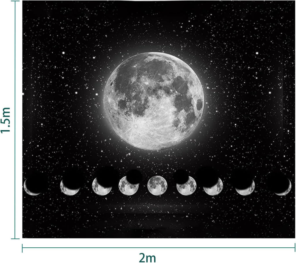Wandteppich Mondphasen, Schwarz-Weiß-Sonne-Mond-Tapisserie Wandbehang, Mond Wanddeko, Gothic Trippy Tapestry Wandteppiche, Wandtuch Wandbehang Boho Wand Deko, für Schlafzimmer Wohnzimmer(200x150cm)