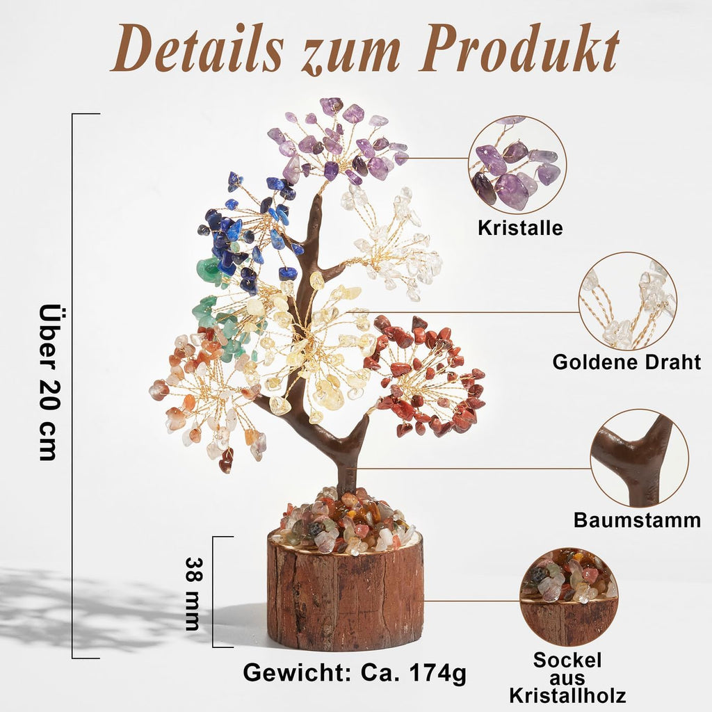 AWARDSEN Chakra Steine Kristallbaum, Lebensbaum, Edelsteinkristall Bonsai Baum, Geldbaum Schreibtisch Deko, Baum des Lebens, Spirituell Esoterik Feng Shui Deko, Spirituelle Geschenke für Frauen