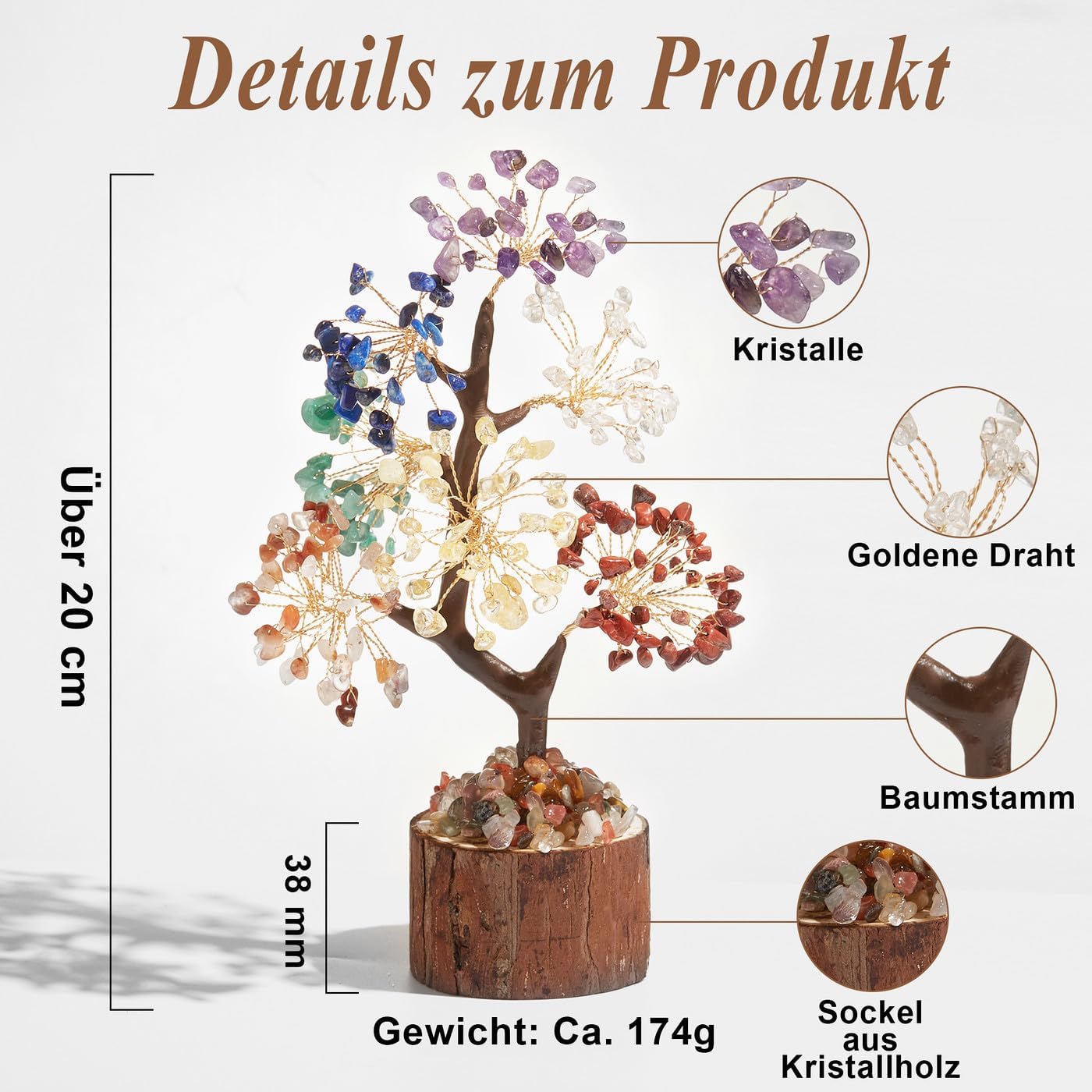 AWARDSEN Chakra Steine Kristallbaum, Lebensbaum, Edelsteinkristall Bonsai Baum, Geldbaum Schreibtisch Deko, Baum des Lebens, Spirituell Esoterik Feng Shui Deko, Spirituelle Geschenke für Frauen