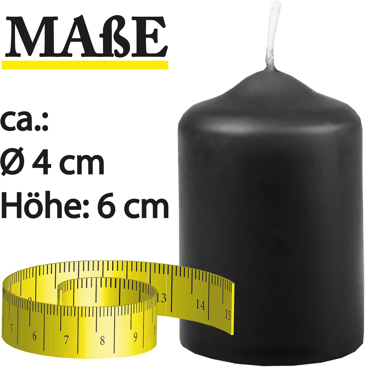 Wax Candles, Pillar Candles, Black, Tea Light Diameter 4 cm x height 6 cm (Pack of 6), Available in Many Colours - Made in the EU - Candles Block Candles - Wax
