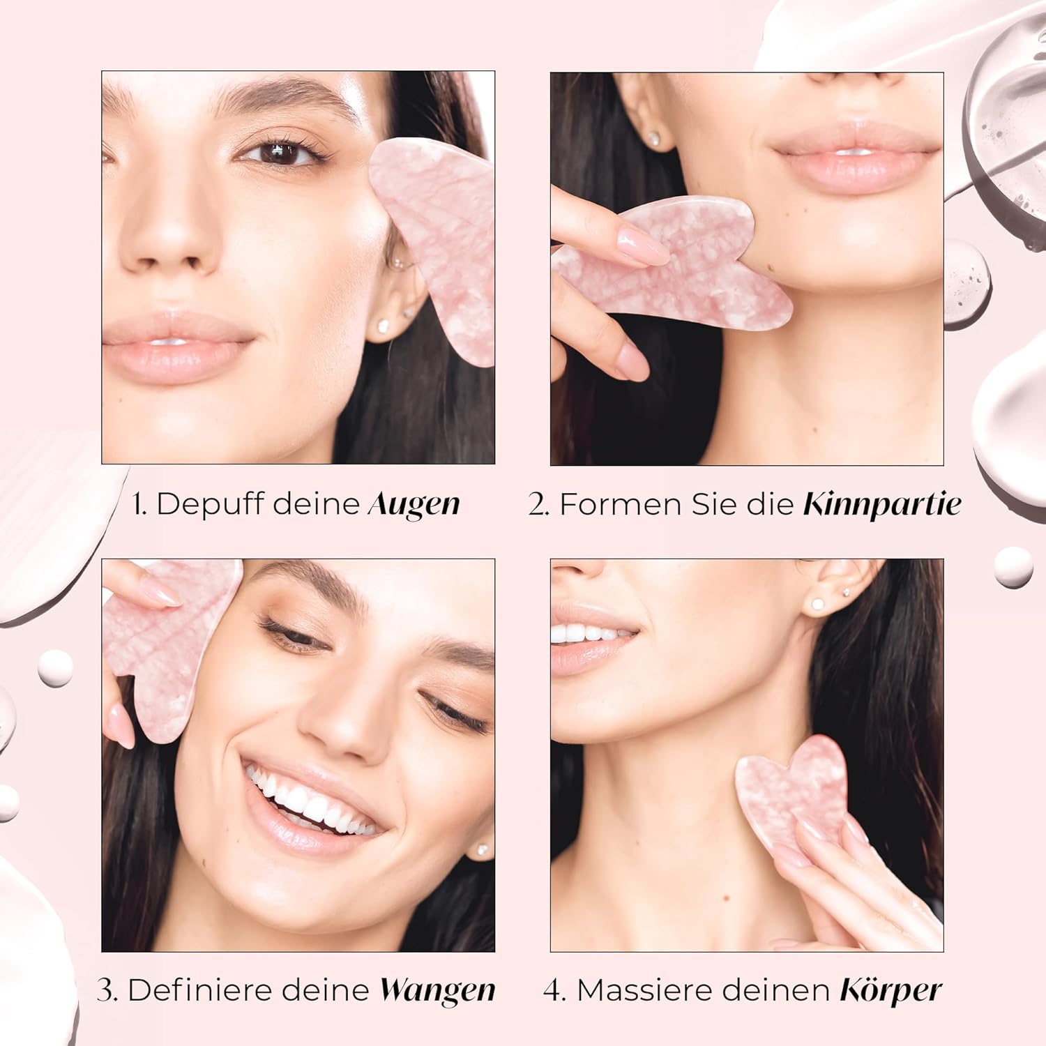 Plantifique Gua Sha Stone – Natural Rose Quartz Massage Roller – Gua Sha Made of Rose Quartz – Face Massage for Eye Swelling Skin Tightening of Face – Gua Sha Stone Original – Face Massager