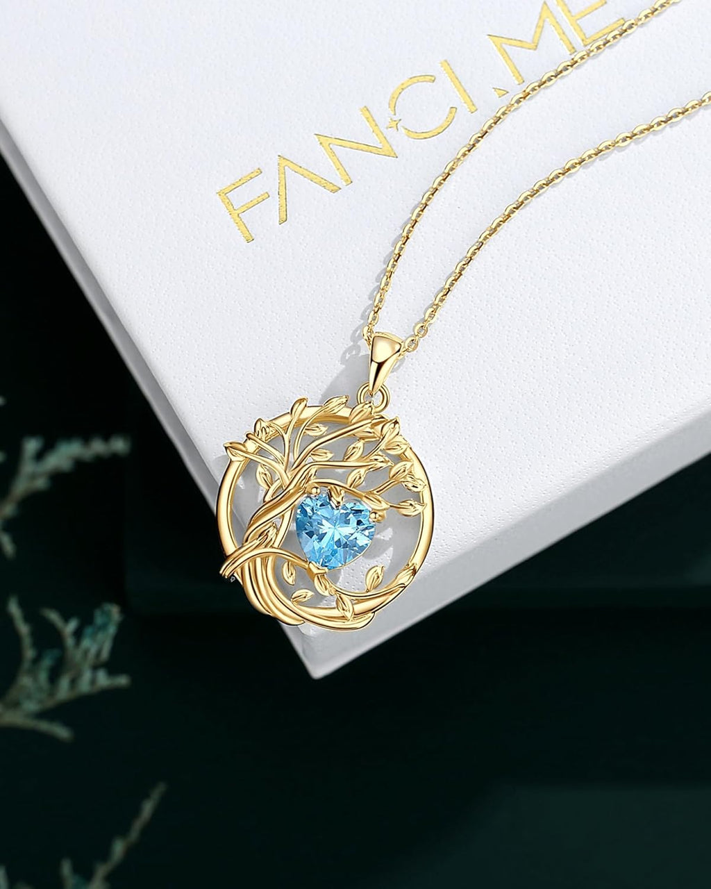 FANCIME Tree of Life Baum des Lebens Geburtstein Halskette Sterling Silber Anhänger Geburtstein Kette Edelstein Jahrestag Geburtstag Schmuck Weihnachten Geschenke für Damen Mama Ihre Frau