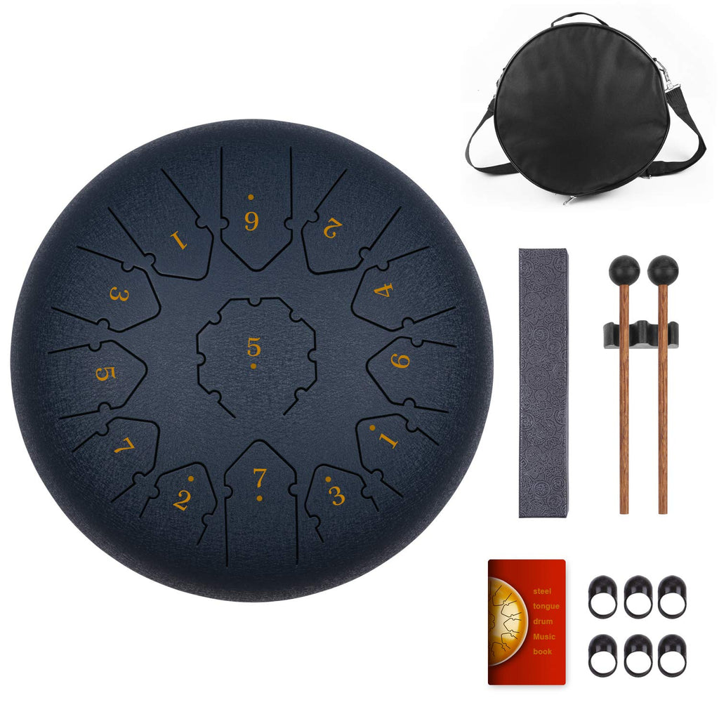 KUD Steel Tongue Drum, 12 Zoll 13 Tone C-Dur Zungentrommel Ätherische Trommel Stahl Handpan Drum Schlagzeug Instrument mit Trommelschlägeln Tragetasche für Meditation Yoga Klangheilung