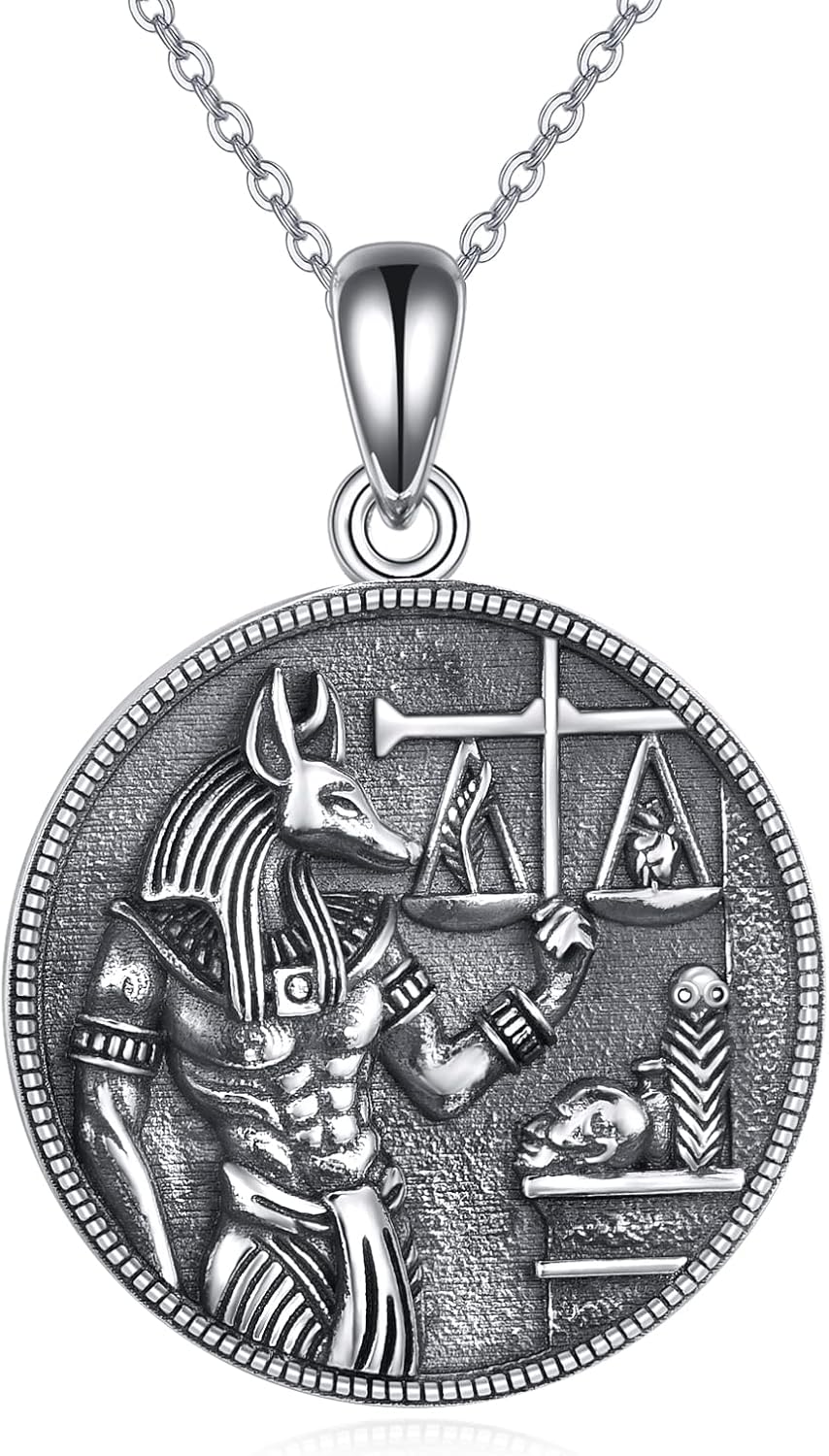Ägyptischer Schmuck 925 Sterling Silber Hamsa/Böses Auge/Ankh/Anubis Anhänger Kette Ägypten Halskette Schmuck Geschenke für Damen Frauen Männer